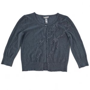 Spense Black Embellished Floral Beaded Cardigan Sweater Size S Button Front Y2K